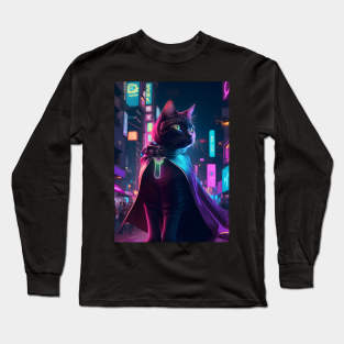 Superhero Cyberpunk Cat Long Sleeve T-Shirt